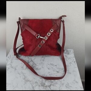 Sondra Roberts fur red crossbody bag